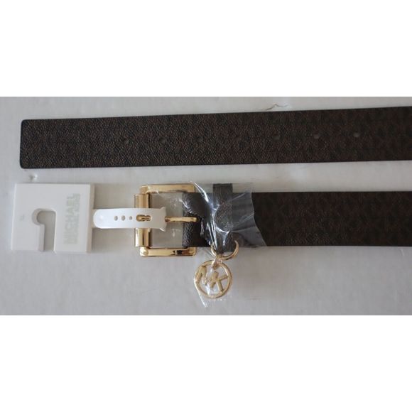 Michael Kors 553559C Women Sz XL Brown "MK" Monogram Print w/Gold Buckle Belt $6 - Picture 7 of 8